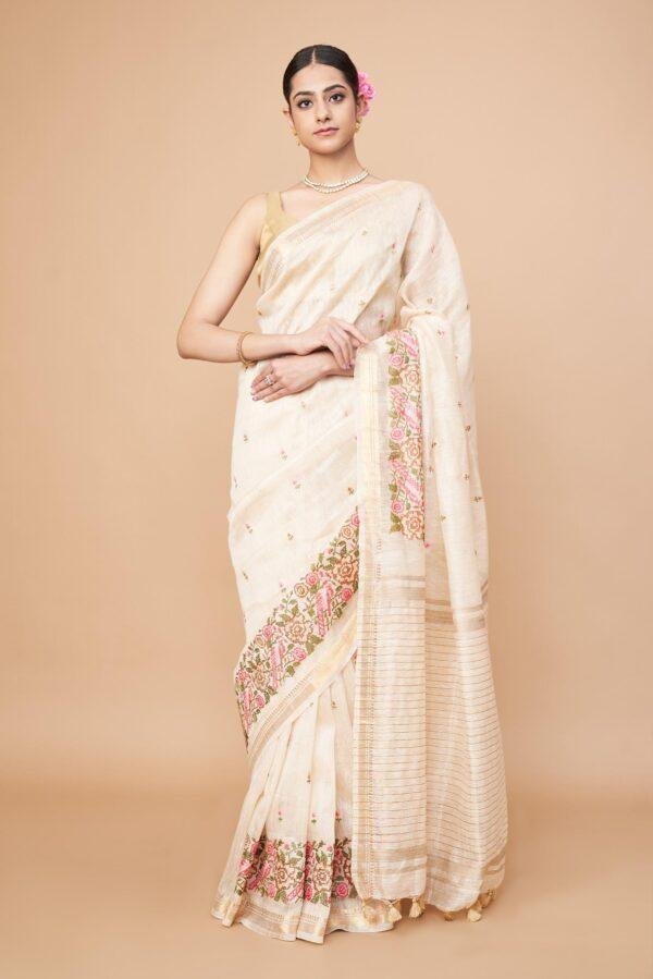 White Linen with Floral Border