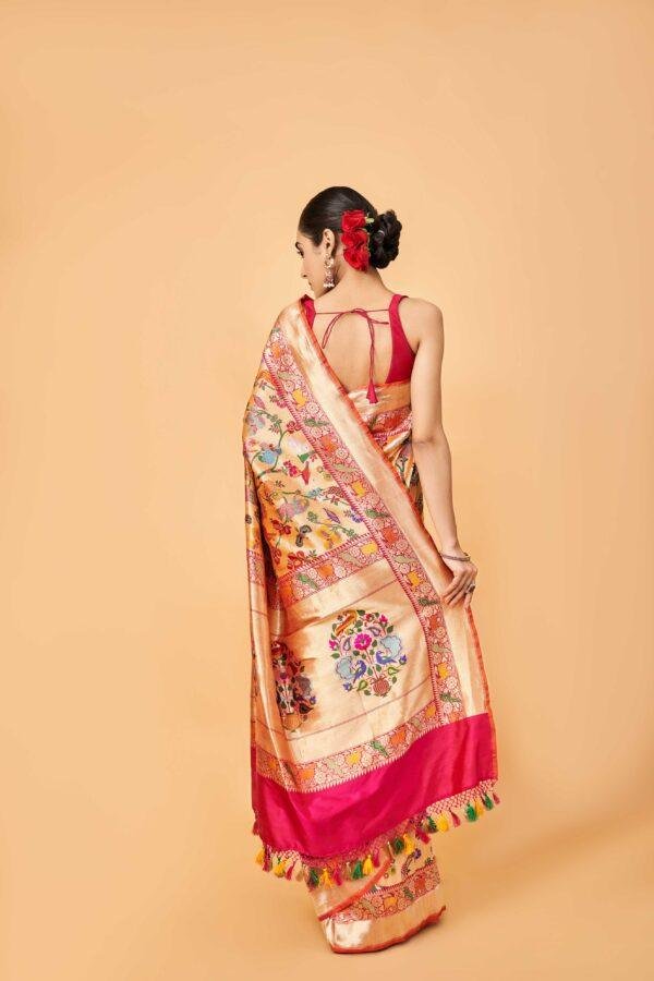 Pink Shikargah Banarasi Saree in Gold Tissue - Image 2