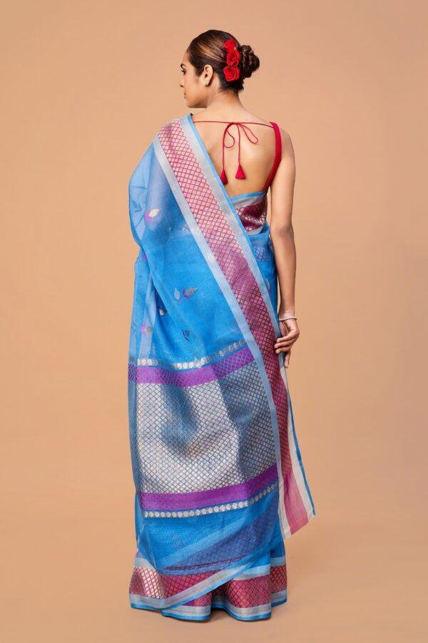 Blue Single Tissue Motif Zari Kota Saree - Image 2