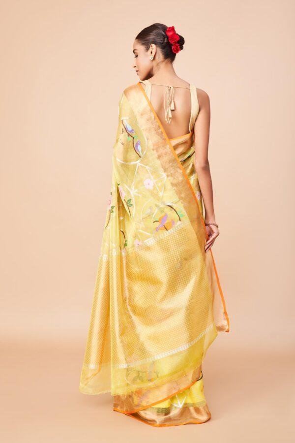 Yellow Single Tissue Zari Kota Saree - Image 4