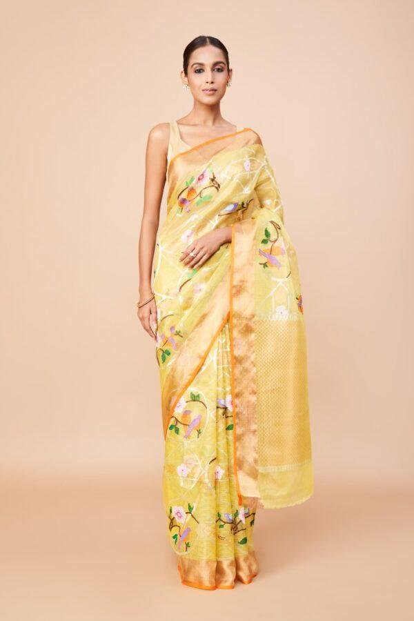 Yellow Single Tissue Zari Kota Saree