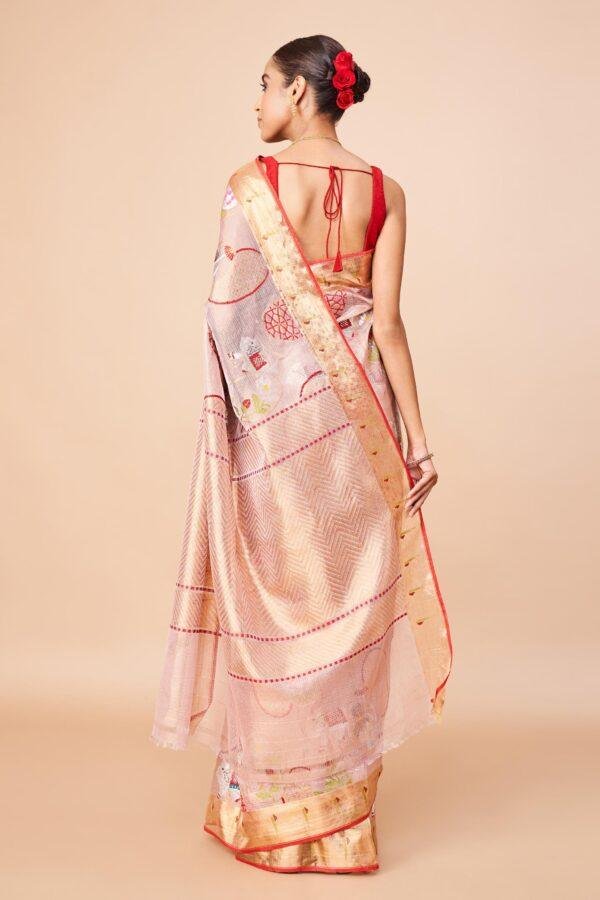 Light Pink single tissue Zari Kota Saree - Image 2