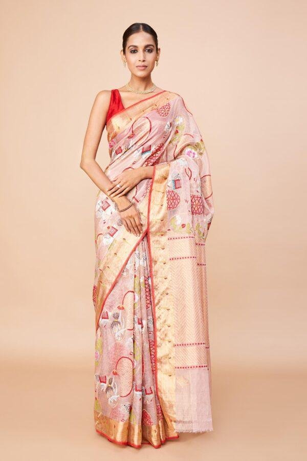 Light Pink single tissue Zari Kota Saree