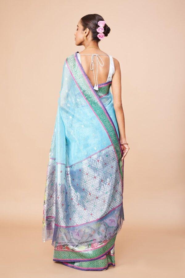 Light Blue Single Tissue Zari Kota Saree - Image 2