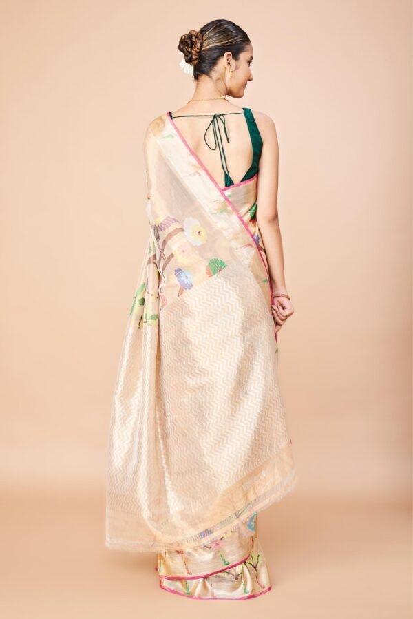 Double Tissue flower and birds Zari Kota Saree - Image 4