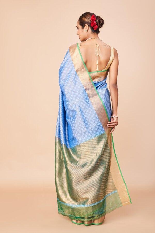 Blue Single Tissue Checks Zari Kota Saree - Image 4