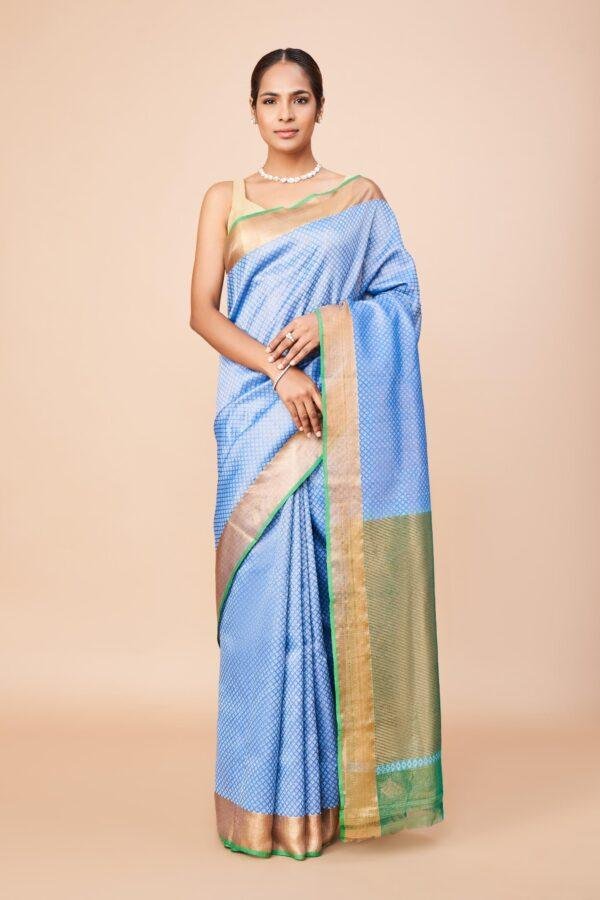 Blue Single Tissue Checks Zari Kota Saree