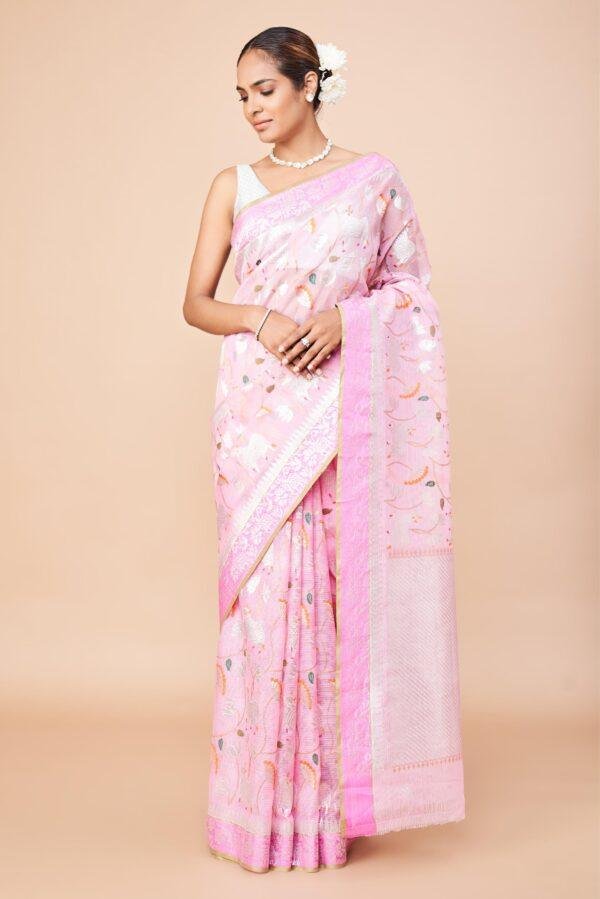 Baby Pink Pichwai Zari Kota Saree
