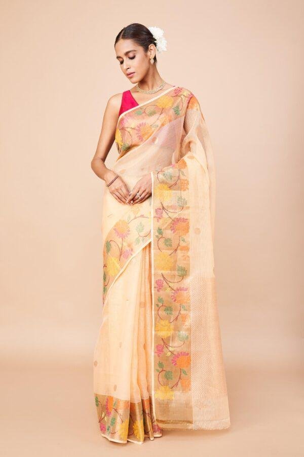 Beige Single Tissue Zari Kota Saree