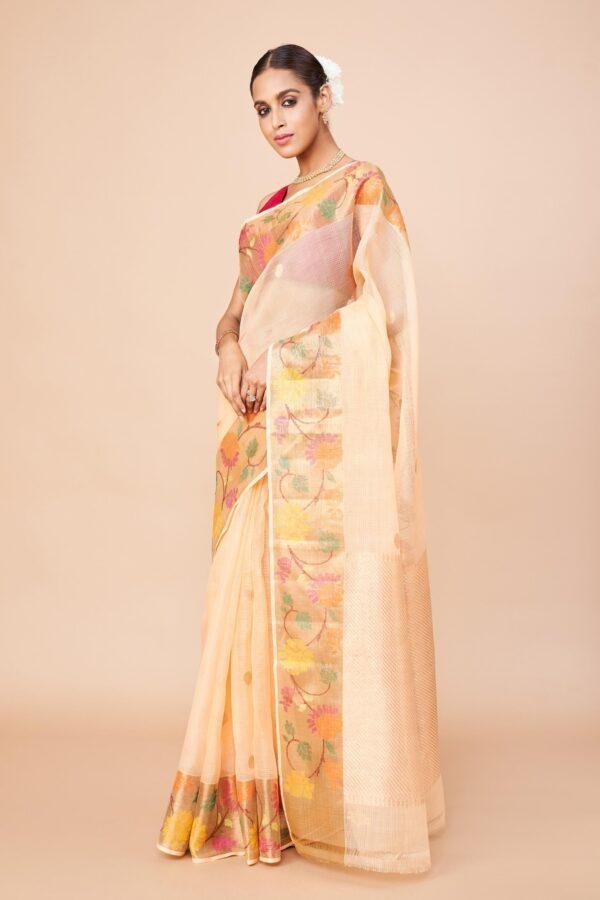 Beige Single Tissue Zari Kota Saree - Image 4