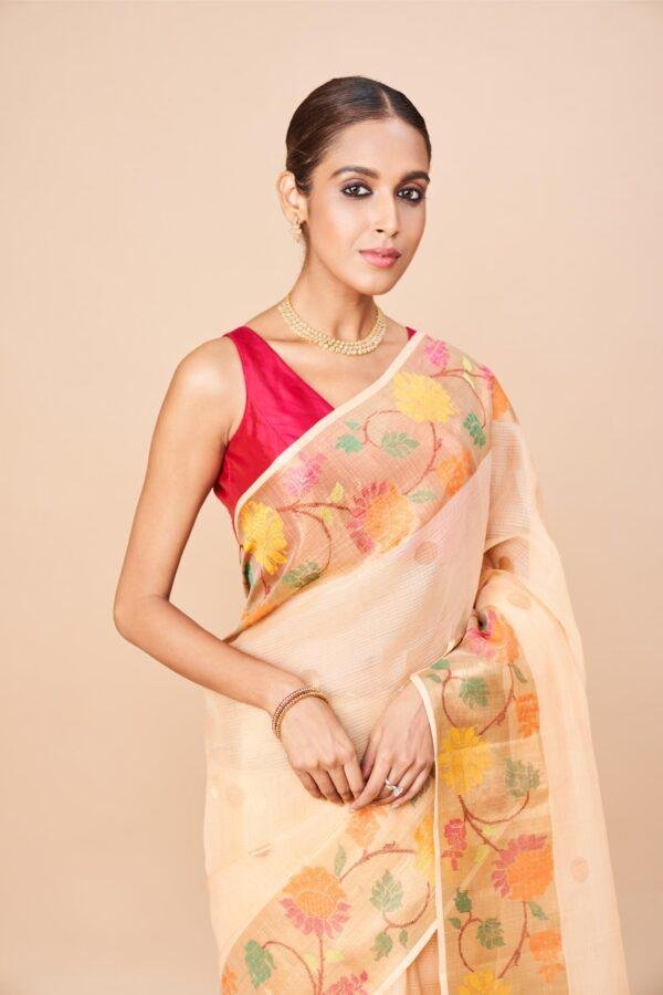 Beige Single Tissue Zari Kota Saree - Image 3